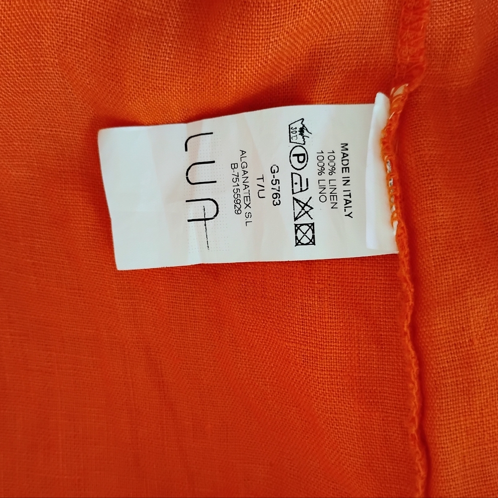LUA Made in Italy Vibrant Orange 100% Linen Button Down Dress - Picture 11 of 15